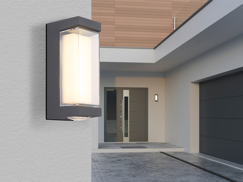 2er Set moderne LED Außenwandleuchten aus Aluminium Anthrazit, Höhe 19cm