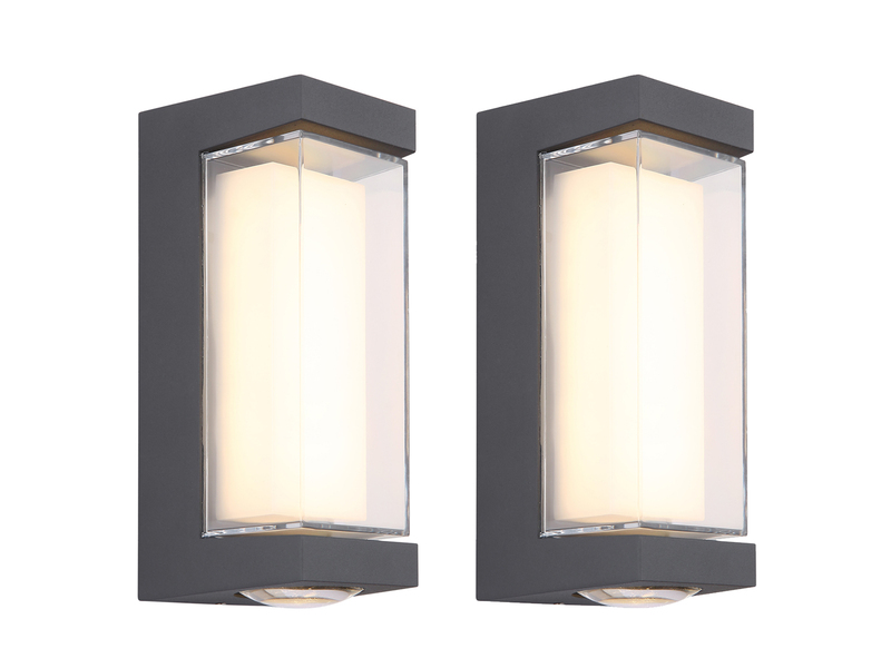 2er Set moderne LED Außenwandleuchten aus Aluminium Anthrazit, Höhe 19cm