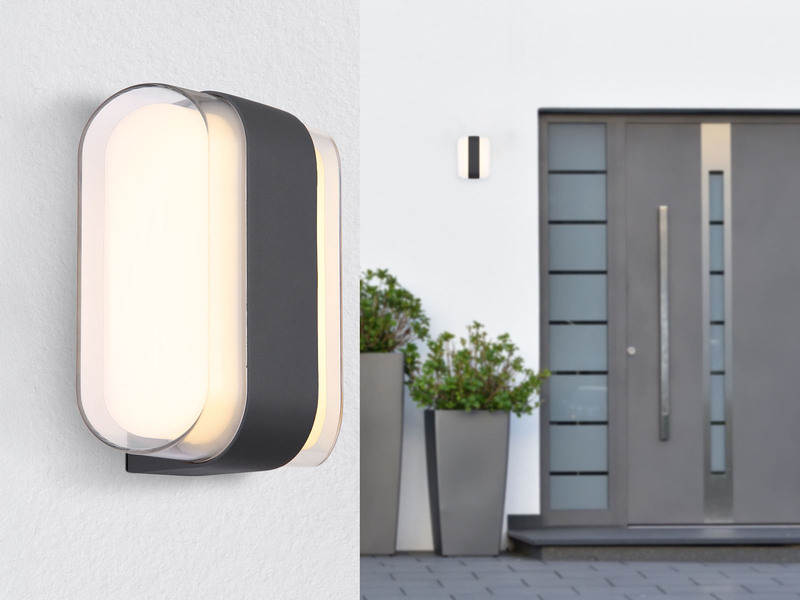 2er Set moderne LED Außenwandleuchten aus Metall Anthrazit, Höhe 16cm