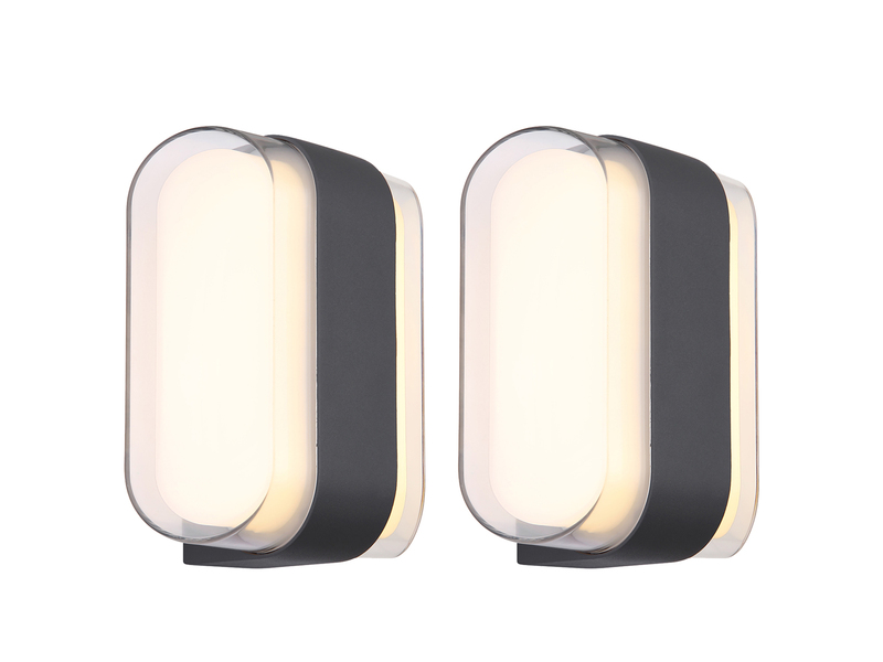 2er Set moderne LED Außenwandleuchten aus Metall Anthrazit, Höhe 16cm