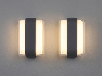 2er Set moderne LED Außenwandleuchten aus Metall Anthrazit, Höhe 16cm