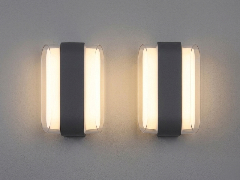 2er Set moderne LED Außenwandleuchten aus Metall Anthrazit, Höhe 16cm