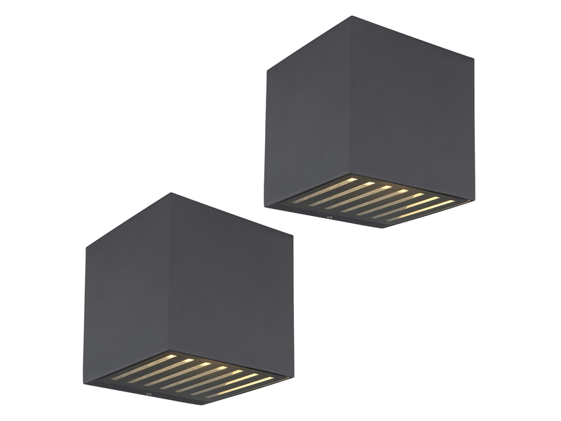 2er Set LED Außenwandleuchten Würfel aus Aluminium in Anthrazit, 10x10cm