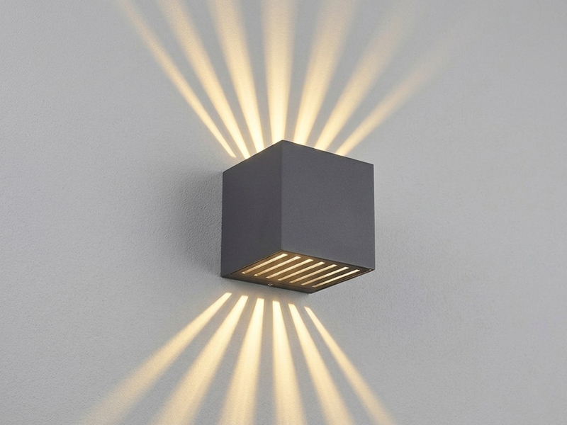 2er Set LED Außenwandleuchten Würfel aus Aluminium in Anthrazit, 10x10cm