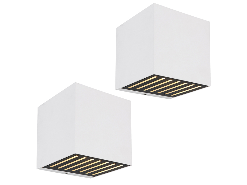 2er Set LED Außenwandleuchten Würfel aus Aluminium in Weiß, 10x10cm