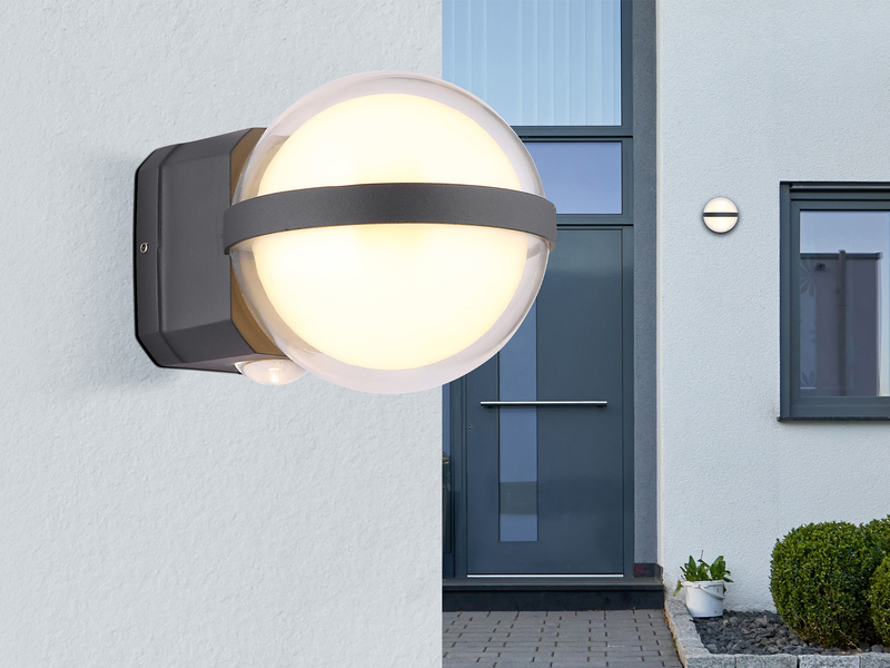 2er Set LED Außenwandleuchten Kugel aus Aluminium in Anthrazit, Höhe 11cm