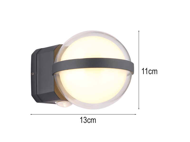 2er Set LED Außenwandleuchten Kugel aus Aluminium in Anthrazit, Höhe 11cm