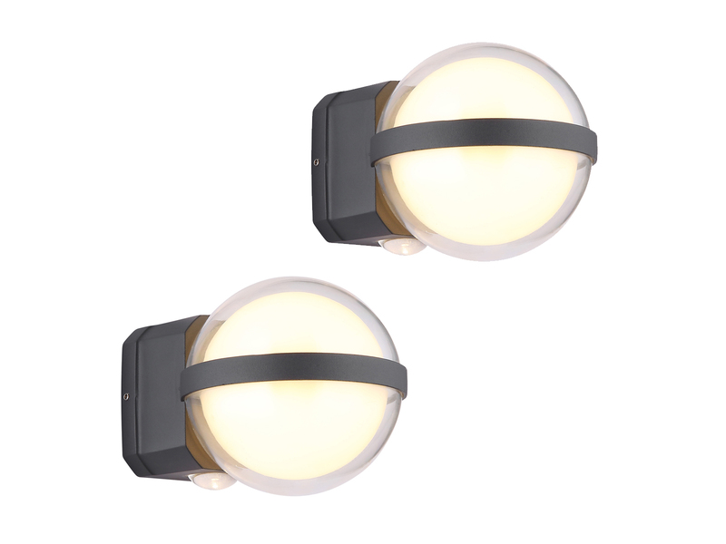 2er Set LED Außenwandleuchten Kugel aus Aluminium in Anthrazit, Höhe 11cm