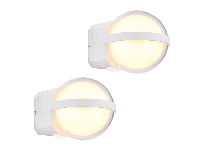 2er Set LED Außenwandleuchten Kugel aus Aluminium in Weiß, Höhe 11cm