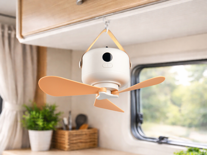 Kleiner Akku Deckenventilator RENA mit Licht und Fernbedienung Ø 27cm