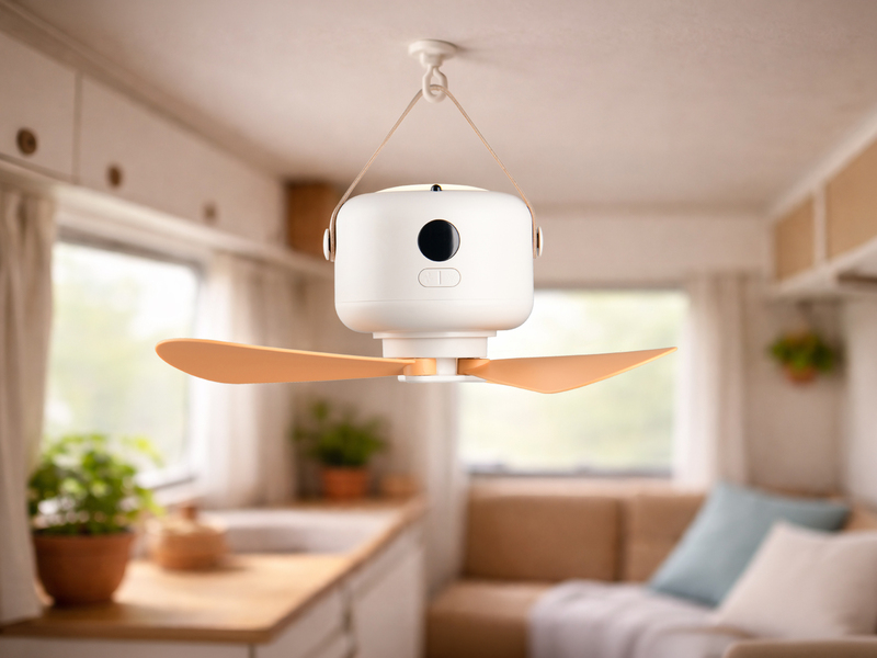 Kleiner Akku Deckenventilator mit Licht und Fernbedienung, USB aufladbar Ø 27cm