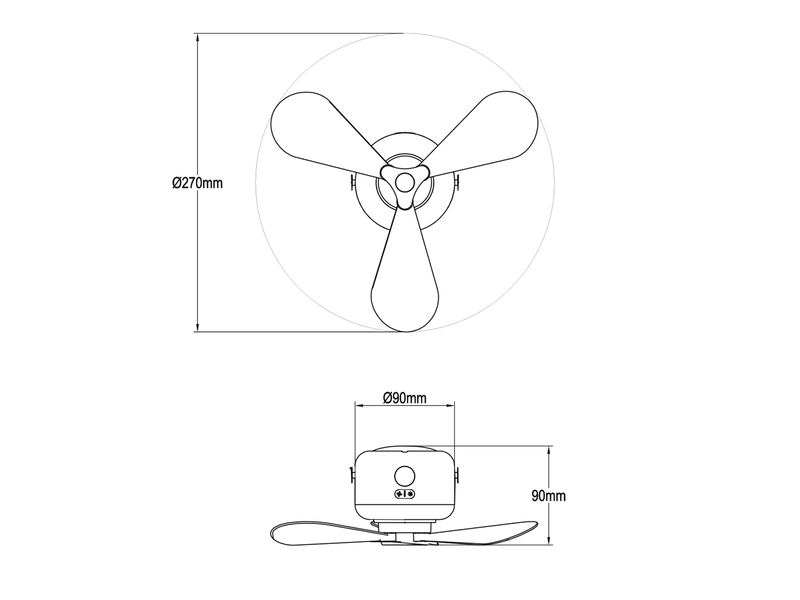 Kleiner Akku Deckenventilator mit Licht und Fernbedienung, USB aufladbar Ø 27cm