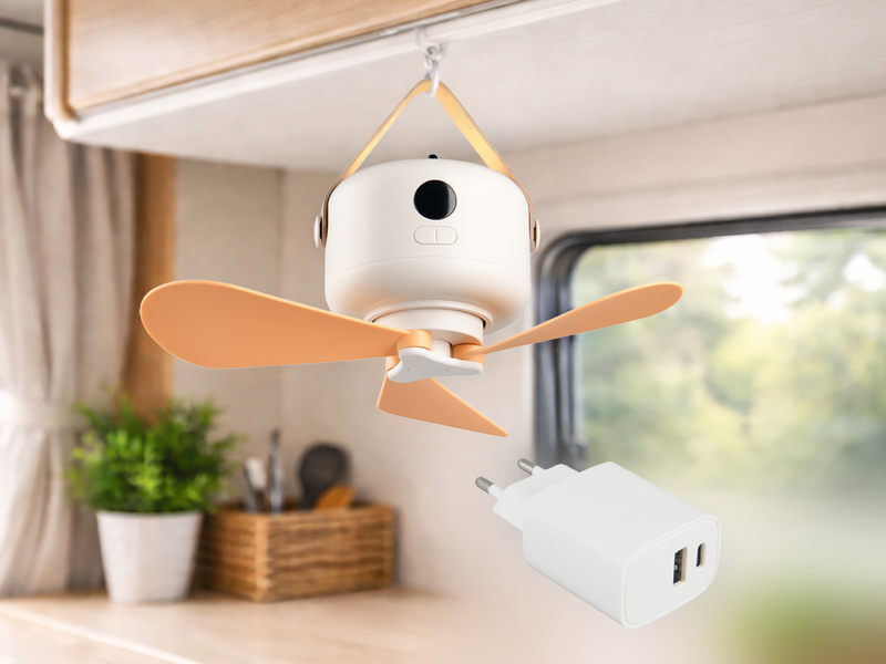 Kleiner Akku Deckenventilator mit Licht und Fernbedienung, USB aufladbar Ø 27cm