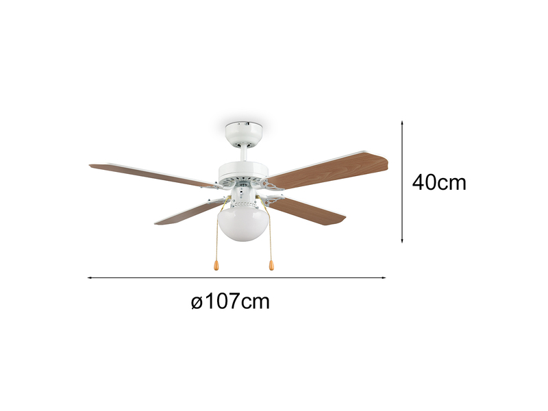 Deckenventilator HAMMERFEST mit Licht & Zugschalter, Weiß Holzoptik Ø 106,5cm