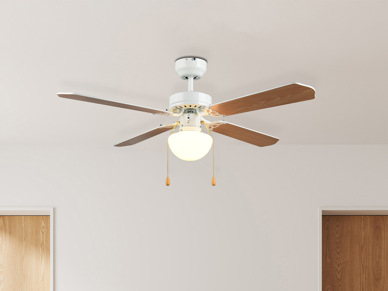 Deckenventilator HAMMERFEST mit Licht & Zugschalter, Weiß Holzoptik Ø 106,5cm