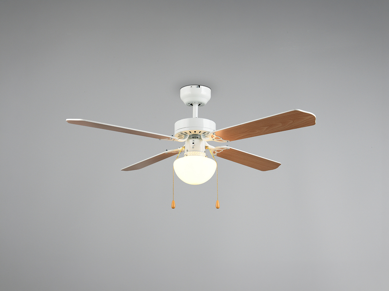 LED Deckenventilator mit Licht & Zugschalter, Weiß Holzoptik Ø 106,5cm
