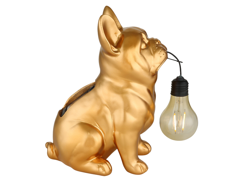 LED Deko Solarleuchte Hundelampe Bulldogge in Gold, Höhe 24,5cm