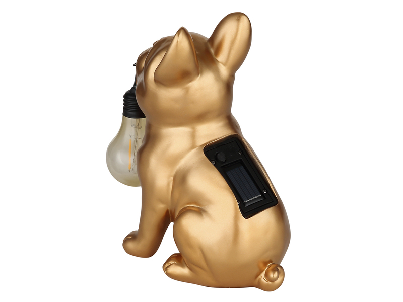 LED Deko Solarleuchte Hundelampe Bulldogge in Gold, Höhe 24,5cm