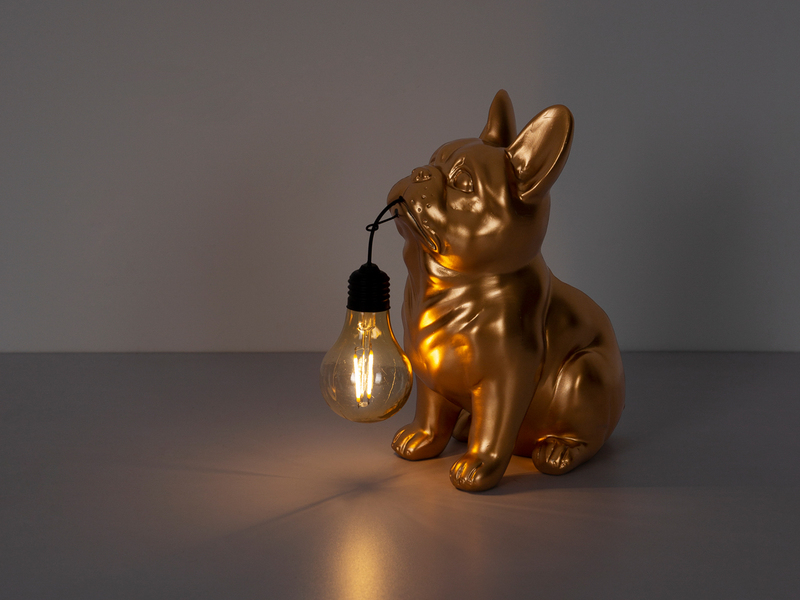 LED Deko Solarleuchte Hundelampe Bulldogge in Gold, Höhe 24,5cm