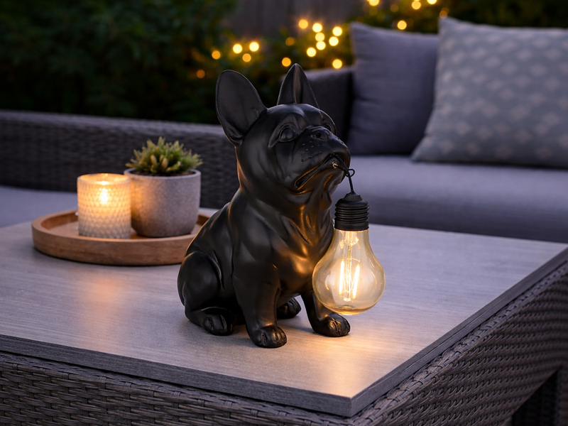 LED Deko Solarleuchte Hundelampe Bulldogge in Schwarz, H: 24,5cm