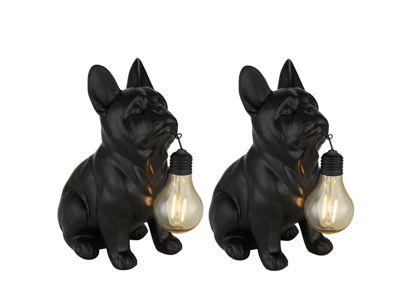 2er Set LED Deko Solarleuchten Hundelampe Bulldogge in Schwarz, Höhe 24,5cm