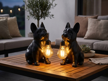 2er Set LED Deko Solarleuchten Hundelampe Bulldogge in Schwarz, Höhe 24,5cm