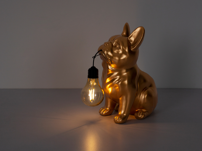 2er Set LED Deko Solarleuchten Hundelampe Bulldogge in Gold, Höhe 24,5cm