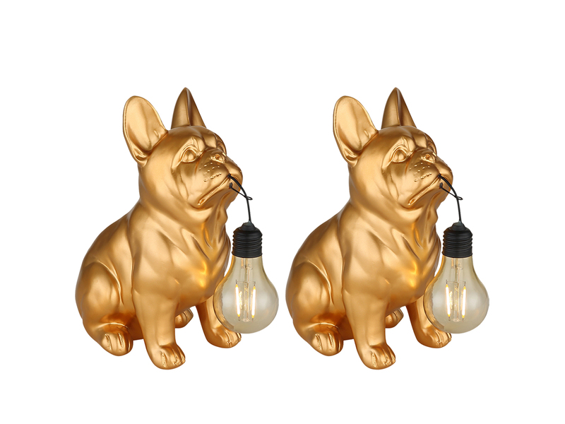 2er Set LED Deko Solarleuchten Hundelampe Bulldogge in Gold, Höhe 24,5cm