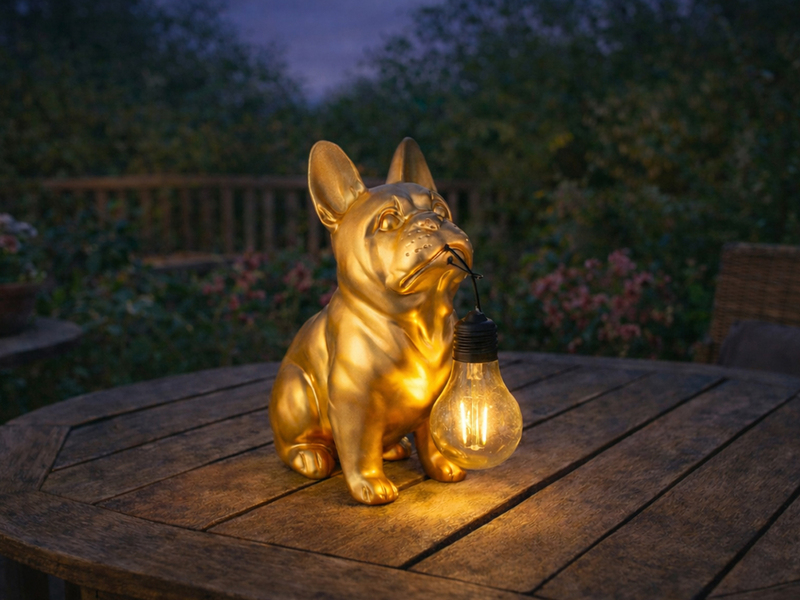 2er Set LED Deko Solarleuchten Hundelampe Bulldogge in Gold, Höhe 24,5cm