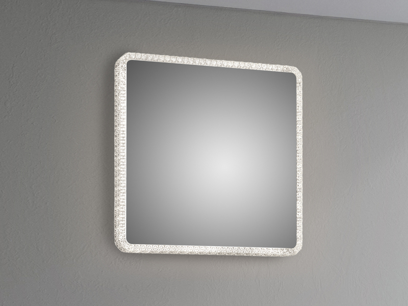 LED Wandleuchte MIRROR Badspiegel mit Beleuchtung Glasschirm Großes Quadrat 55cm