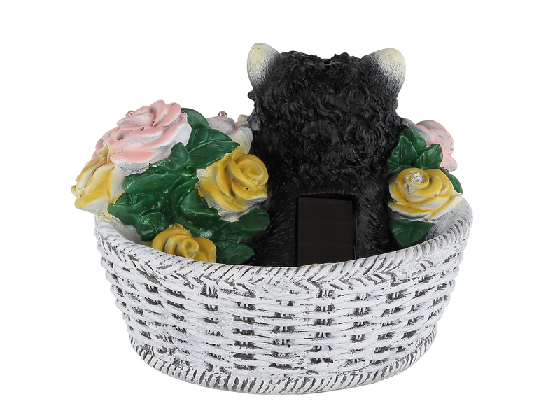 2er Set LED Deko Solarleuchten Hund und Blumen im Korb, Höhe 13,5cm