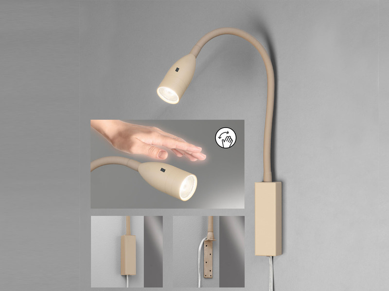 2er SET LED Bettlampen Beige mit Kabel und Stecker, Gestensteuerung, Breite 4cm