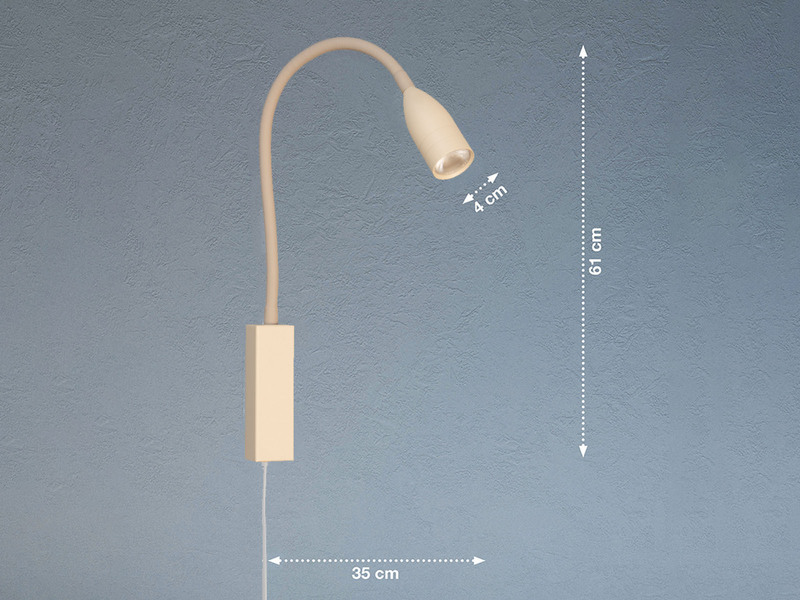 2er SET LED Bettlampen Beige mit Kabel und Stecker, Gestensteuerung, Breite 4cm