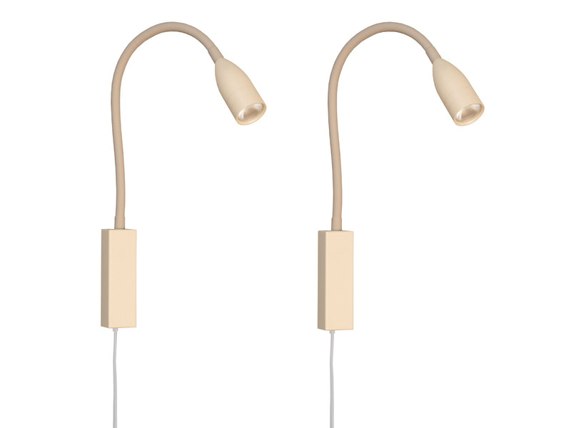 2er SET LED Bettlampen Beige mit Kabel und Stecker, Gestensteuerung, Breite 4cm