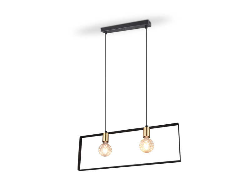 Retro Pendelleuchte SLIM 2-flammig Metall Schwarz Gold, Breite 70cm