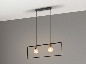 Retro Pendelleuchte SLIM 2-flammig Metall Schwarz Gold, Breite 70cm