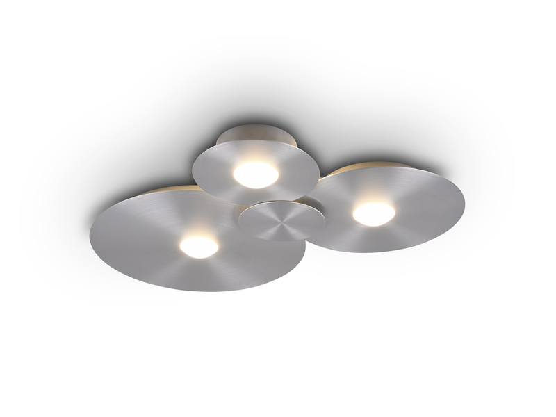 Deckenleuchte GRAVITY flach, 3 Scheiben mit LED Ringen, Alu gebürstet, B: 69cm