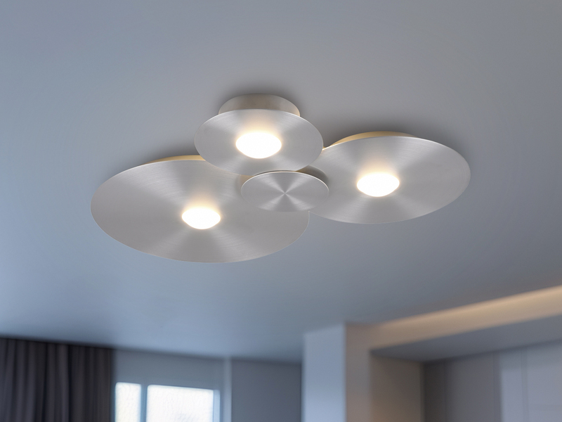 Deckenleuchte GRAVITY flach, 3 Scheiben mit LED Ringen, Alu gebürstet, B: 69cm