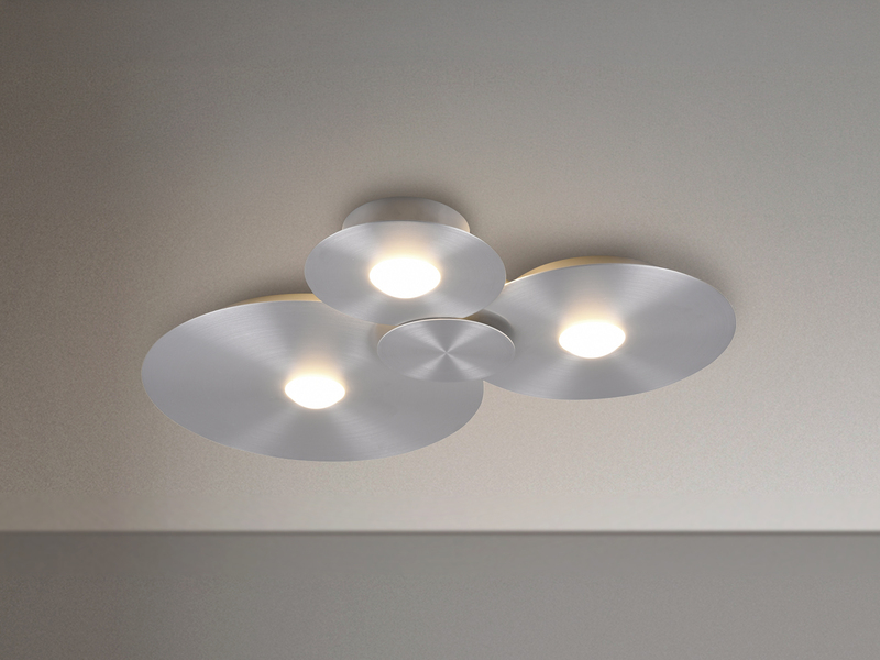 Deckenleuchte GRAVITY flach, 3 Scheiben mit LED Ringen, Alu gebürstet, B: 69cm