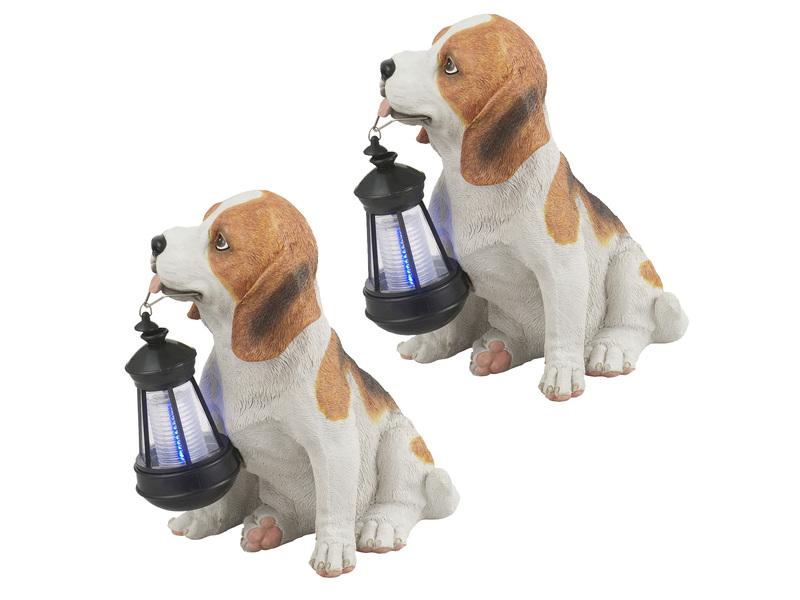 2er Set LED Deko Solarleuchten Hundelampe mit Laterne in Braun-Weiß, Höhe 26cm