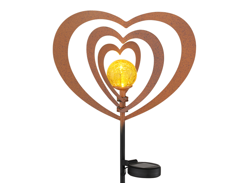 LED Solar Gartenstecker mit drehbaren Herzen & Erdspieß in Rostoptik, Höhe 82cm