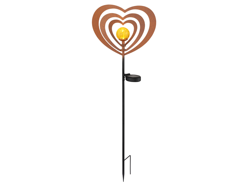 LED Solar Gartenstecker mit drehbaren Herzen & Erdspieß in Rostoptik, Höhe 82cm