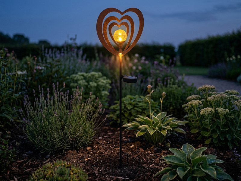 LED Solar Gartenstecker mit drehbaren Herzen & Erdspieß in Rostoptik, Höhe 82cm