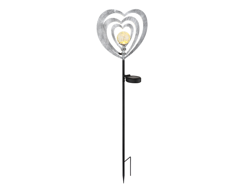 LED Solar Gartenstecker mit drehbaren Herzen & Erdspieß Silber-Grau, Höhe 82cm