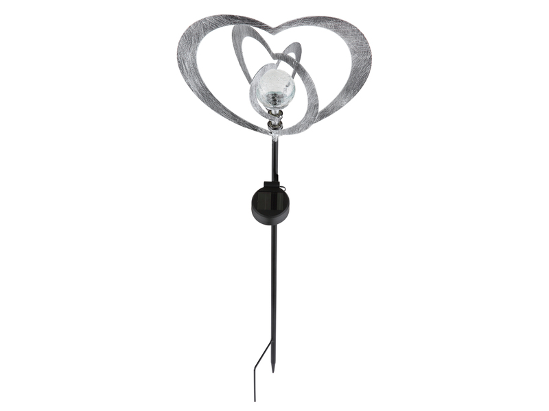 LED Solar Gartenstecker mit drehbaren Herzen & Erdspieß Silber-Grau, Höhe 82cm