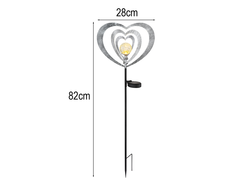 LED Solar Gartenstecker mit drehbaren Herzen & Erdspieß Silber-Grau, Höhe 82cm
