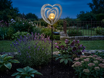 LED Solar Gartenstecker mit drehbaren Herzen & Erdspieß Silber-Grau, Höhe 82cm