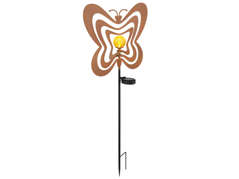 LED Solar Gartenstecker mit drehbaren Schmetterlingen in Rostoptik, Höhe 83cm