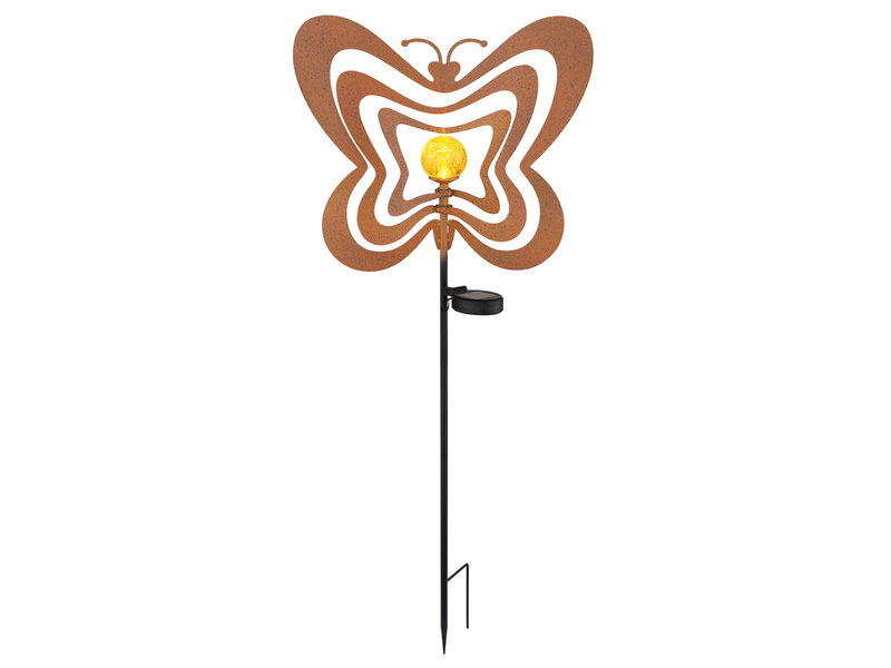 LED Solar Gartenstecker mit drehbaren Schmetterlingen in Rostoptik, Höhe 83cm