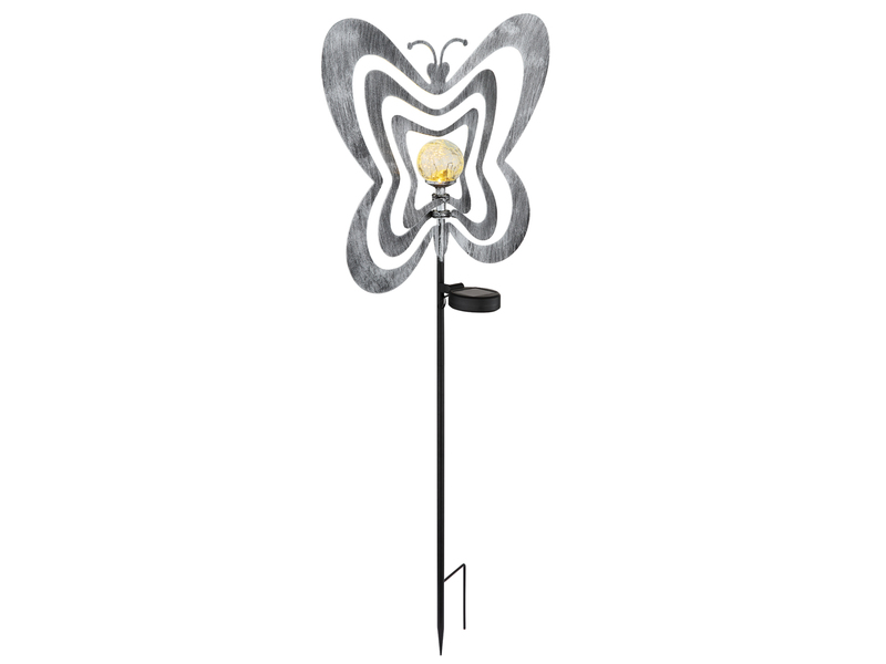 LED Solar Gartenstecker mit drehbaren Schmetterlingen in Silber-Grau, Höhe 83cm